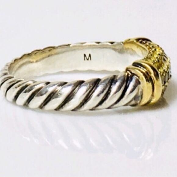 David Yurman Pavé Yellow Sapphire 18K Yellow Gold Sterling Silver Ring Size 6 - Picture 3 of 11